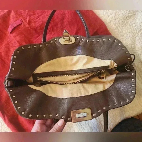 Valentino Garavani Brown Studded Satchel Tote Bag - Picture 8 of 16